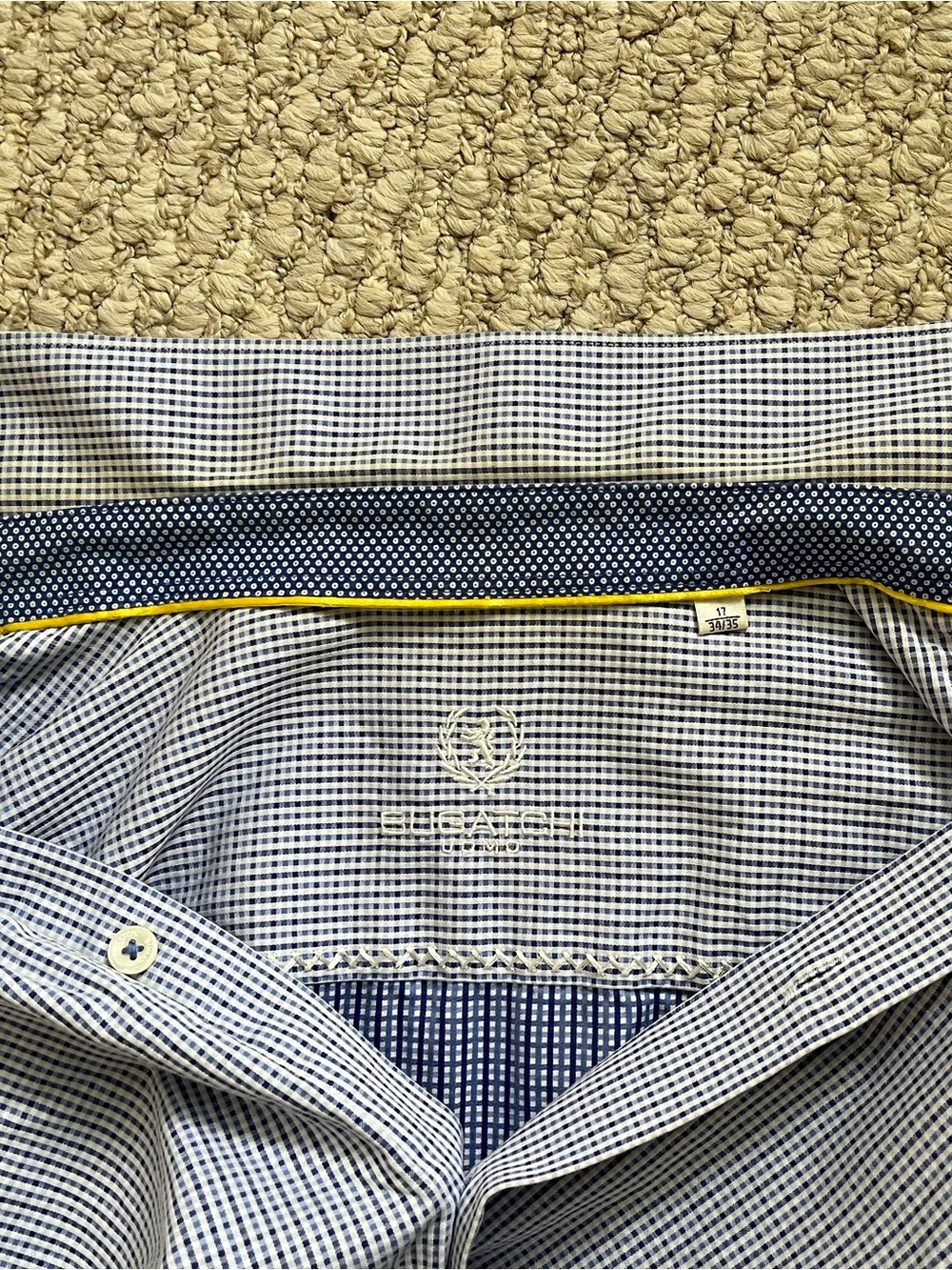 Bugatchi Uomo size 17:34/35 Blue Micro-Check Dress Shirt - Picture 8 of 9